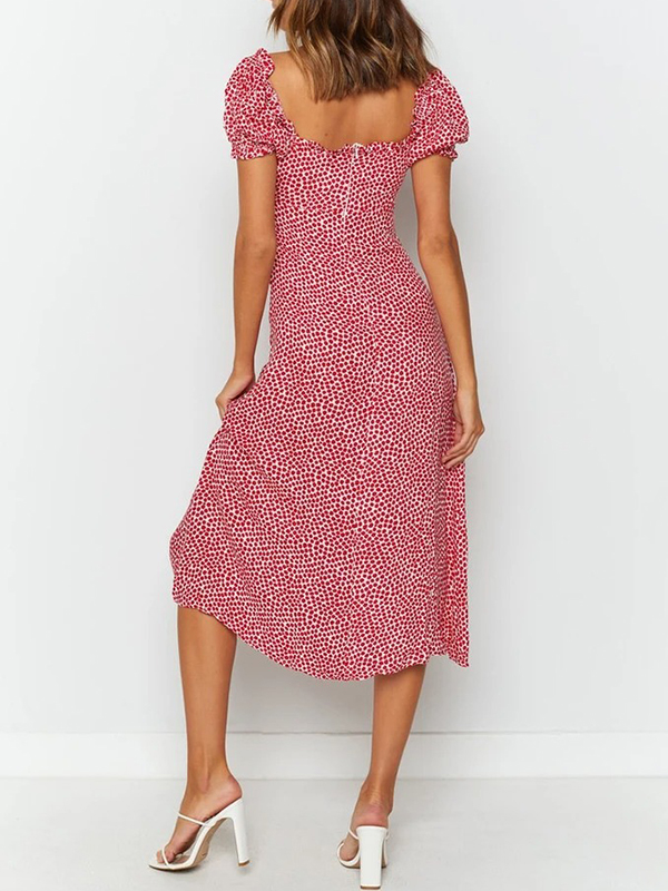 Sexy Square Collar Printed Split Dress