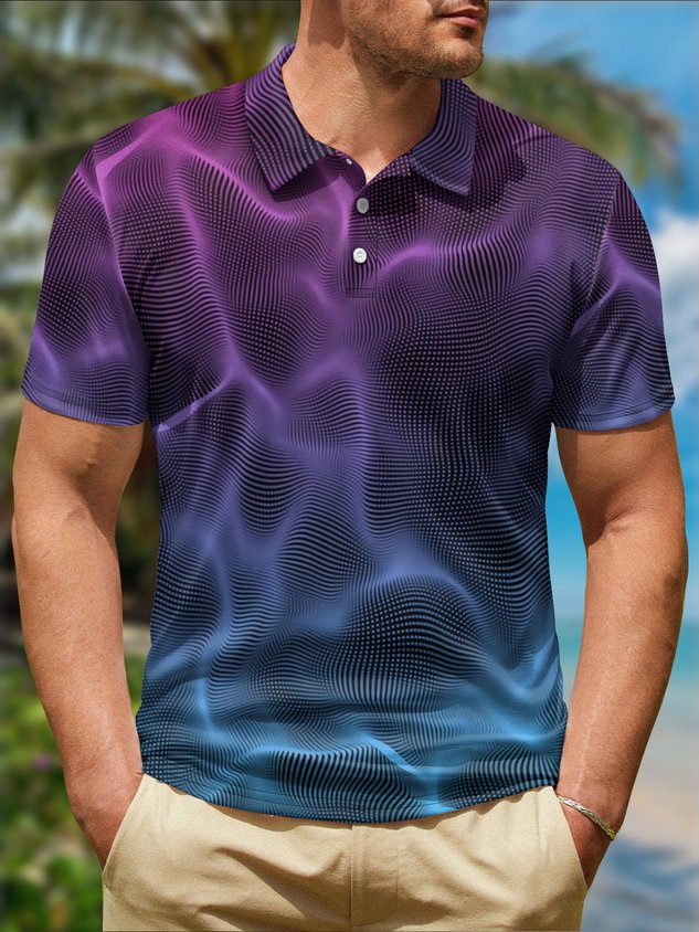Gradient 3D Abstract Polka Dot Short Sleeve Polo Shirt