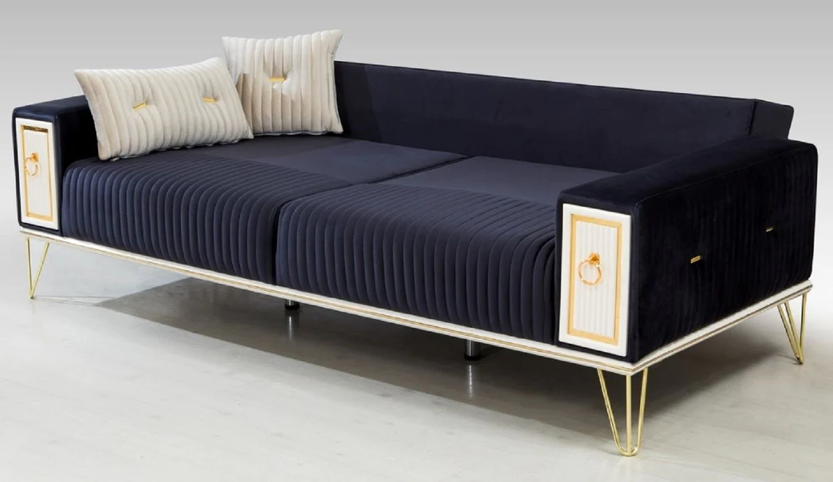 Casa Padrino sof¨¢ cama de lujo azul oscuro / blanco / oro 220 x 90 x A. 80 cm - Sof¨¢ de sal¨®n moderno - Muebles de sal¨®n