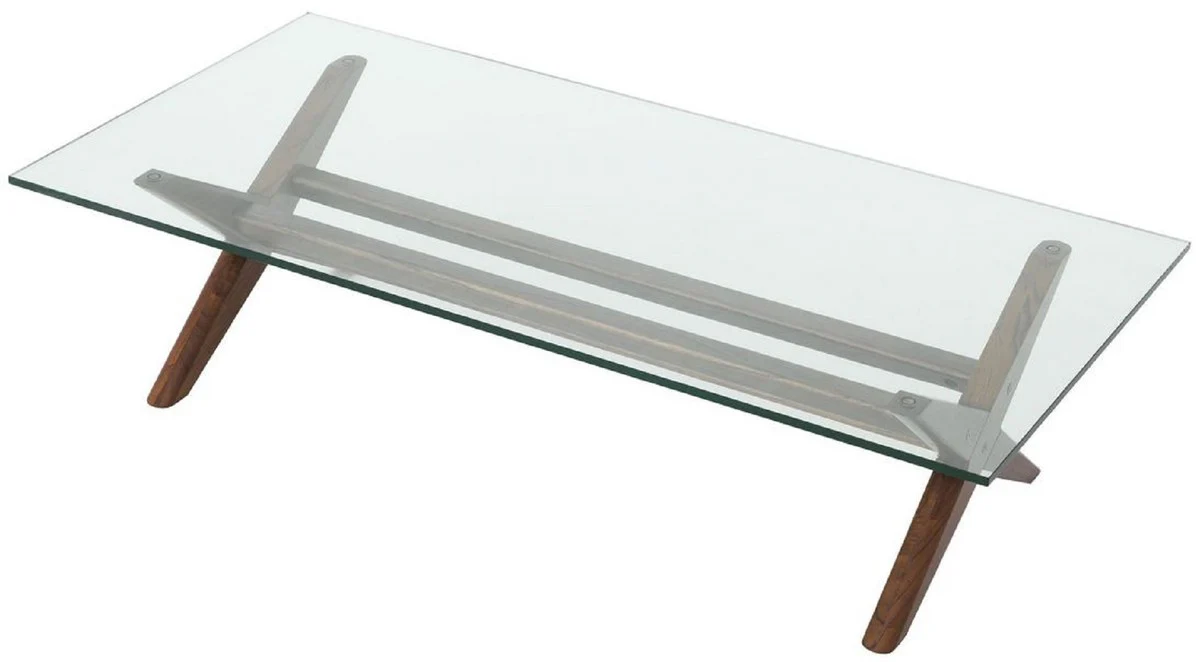 Casa Padrino mesa de centro de lujo marr¨®n 160 x 80 x A. 40,5 cm - Mesa de sal¨®n rectangular de madera maciza con tapa de vidrio - Muebles de sal¨®n de lujo
