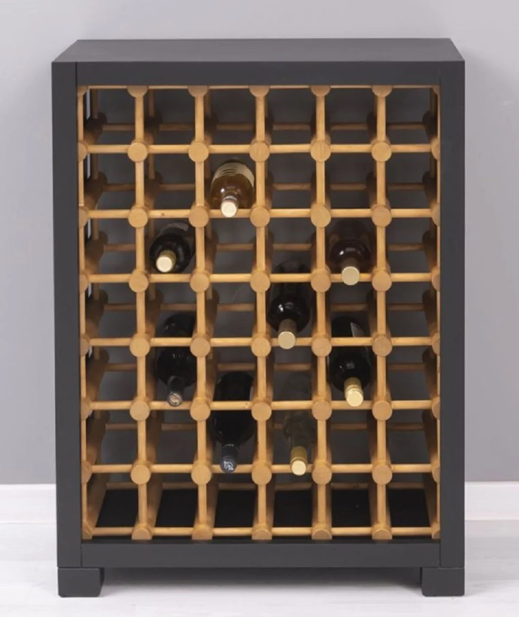 Casa Padrino armario de vino de madera maciza de estilo campestre negro / natural 68 x 35 x A. 68 cm - Estante de vino de madera maciza en estilo campestre - Mueble bar de estilo campestre