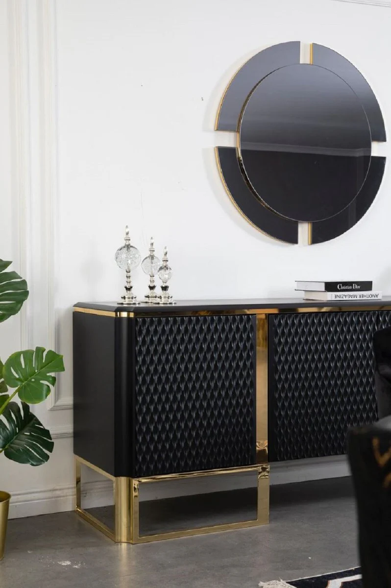 Casa Padrino aparador de lujo negro / oro 220 x 50 x A. 83 cm - Armario noble de madera maciza con 4 puertas - Muebles de Lujo - Calidad de Lujo