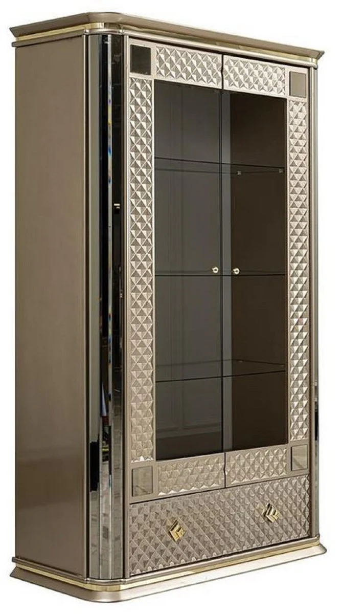 Casa Padrino vitrina Art D¨¦co de lujo beige / oro - Vitrina de madera maciza hecha a mano con 2 puertas y caj¨®n - Muebles Art D¨¦co Nobles