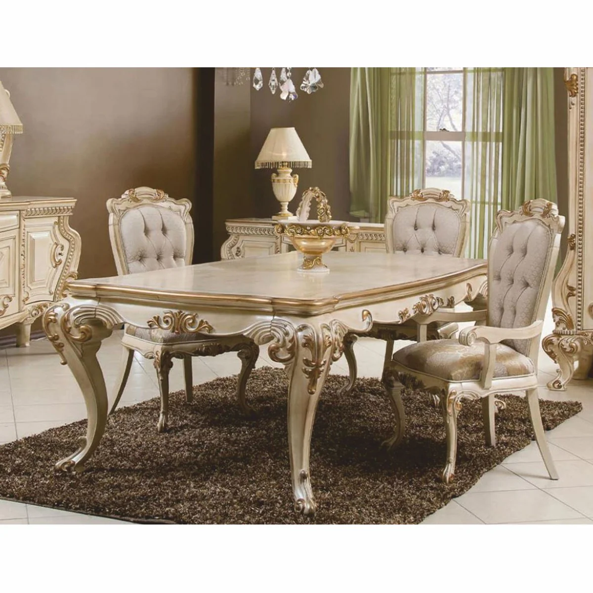 Casa Padrino conjunto de comedor barroco de lujo gris / crema / oro - Muebles de comedor barrocos