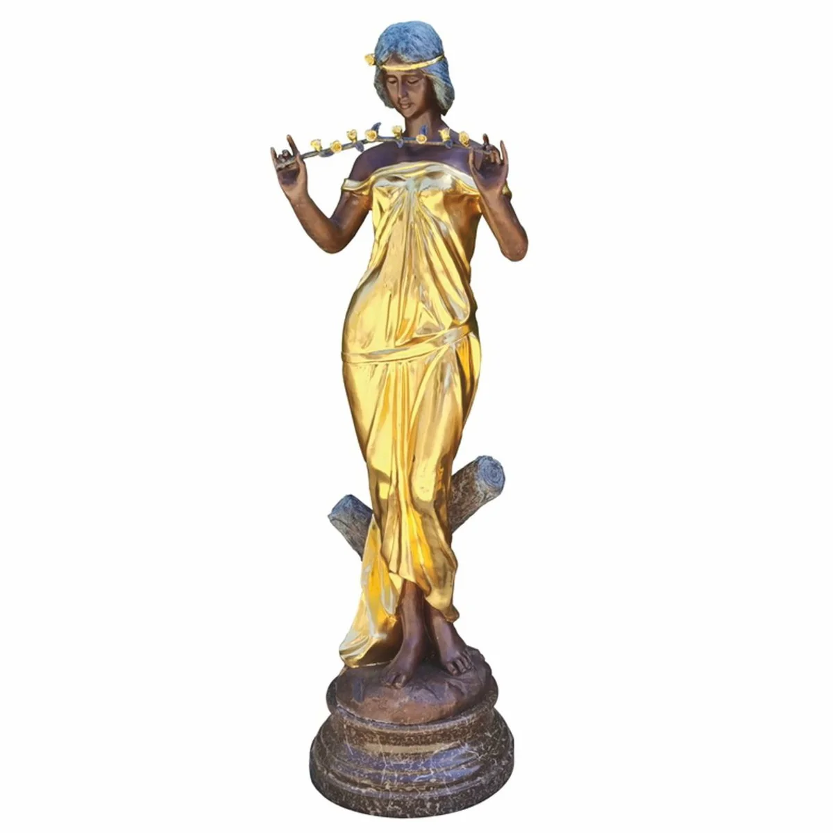 Casa Padrino escultura de lat¨®n decorativa de jard¨ªn Art Nouveau mujer con flores oro / bronce / negro A. 180 cm