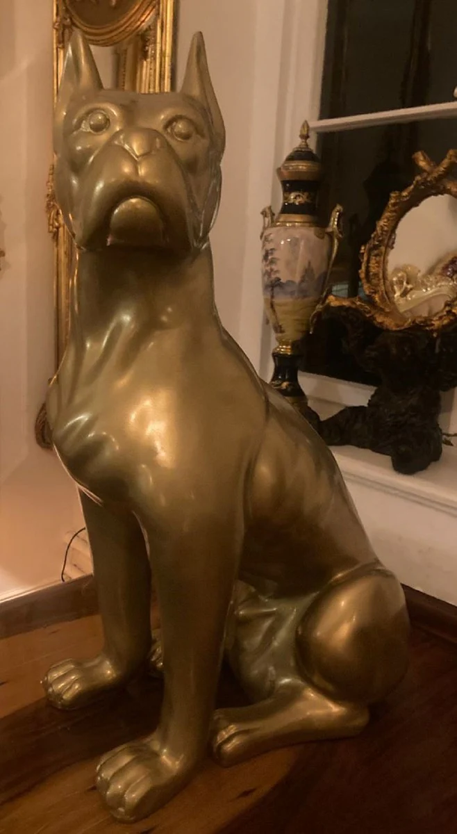 Casa Padrino figura decorativa de lujo perro boxer oro A. 65 cm - Escultura decorativa resistente a la intemperie - Decoración de salón - Decoración de jardín - Figura decorativa de animal de lujo