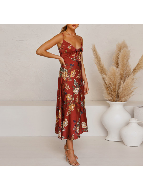 Satin Print Split Dress