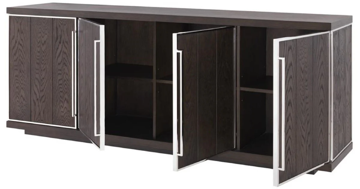 Casa Padrino aparador de lujo con 4 puertas marr¨®n / plata 200 x 49,5 x H. 78 cm - Armario de Sala de Estar - Armario de Oficina - C¨®moda - Calidad de Lujo