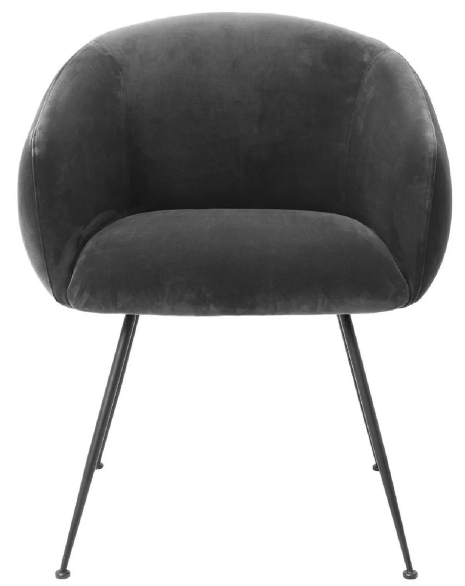Casa Padrino silla de comedor de lujo con reposabrazos gris / negro 61 x 60 x A. 79 cm - Silla de cocina con terciopelo fino - Muebles de comedor - Muebles de cocina - Muebles de lujo