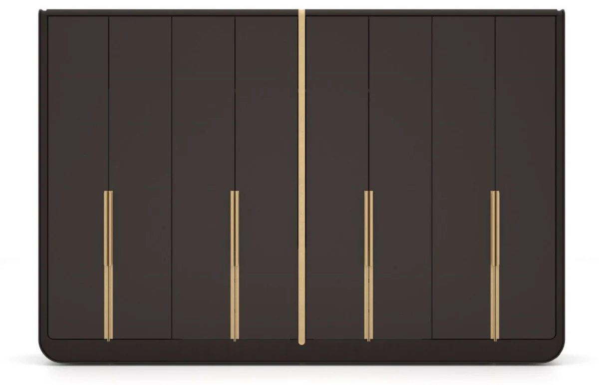 Casa Padrino armario de dormitorio de lujo negro / beige / lat¨®n 350 x 60 x A. 238 cm - Armario de madera maciza con 8 puertas - Muebles de Dormitorio - Muebles de Hotel - Muebles de Lujo