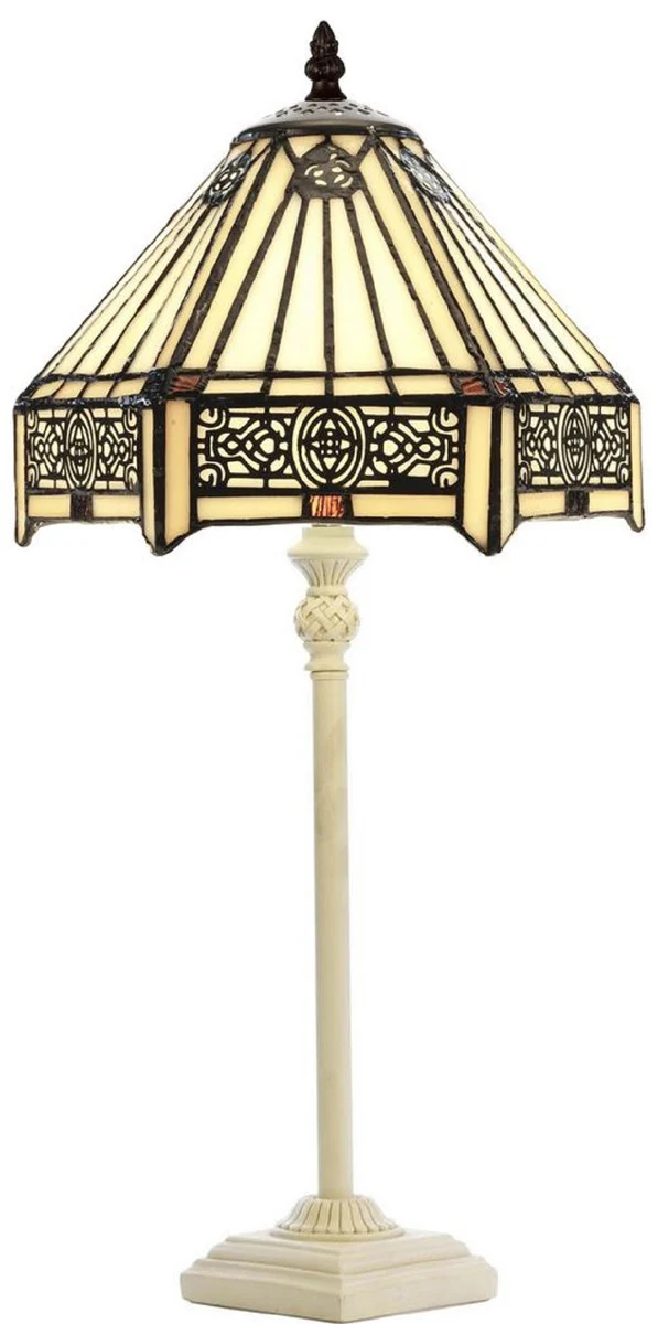 Casa Padrino lámpara de mesa Tiffany de lujo multicolor / blanco Ø 20 x A. 51 cm - Lámpara de escritorio Tiffany - Lámpara de decoración de sala de estar - Luces Tiffany de lujo