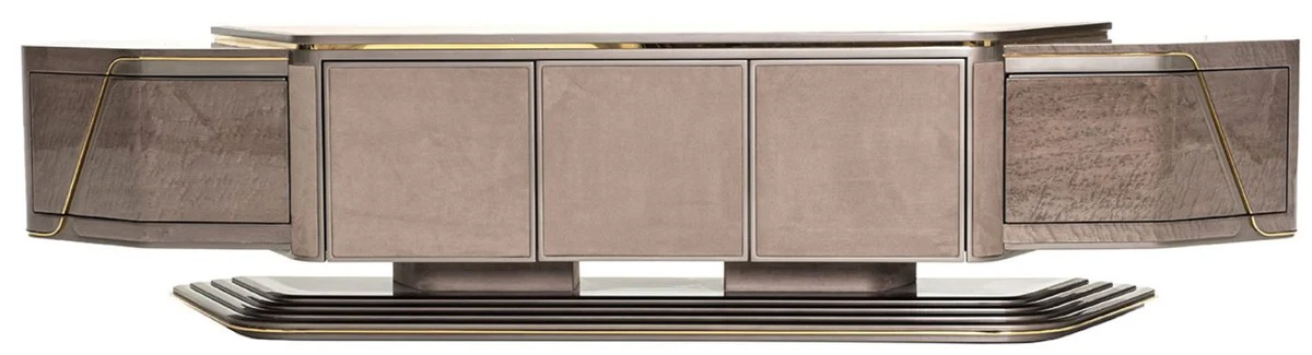 Casa Padrino gabinete de TV de lujo gris / oro 251 x 50 x A. 58 cm - Aparador de madera maciza con 5 puertas - Muebles de sal¨®n - Muebles de lujo - Interiores de lujo