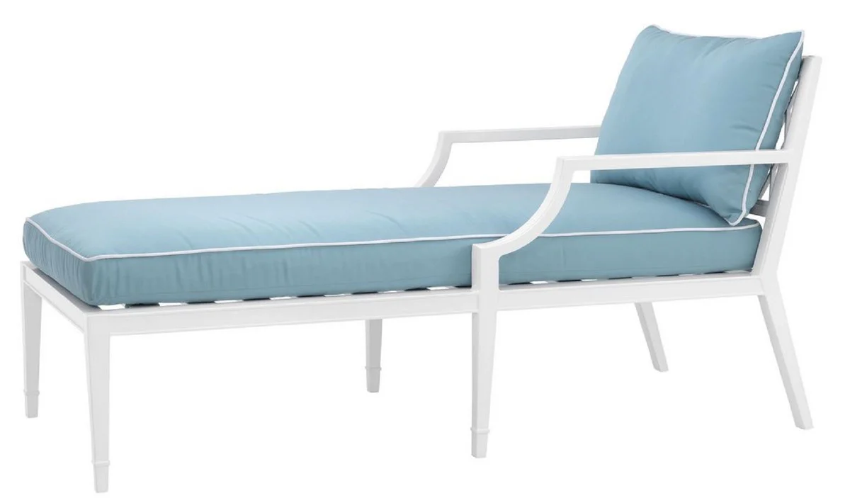 Casa Padrino chaise longue de lujo blanco / azul claro 68,5 x 157 x H. 79 cm - Sillón Reclinable de Aluminio Duradero de Alta Calidad - Muebles de Sala - Muebles de Jardín - Muebles de Gastronomía