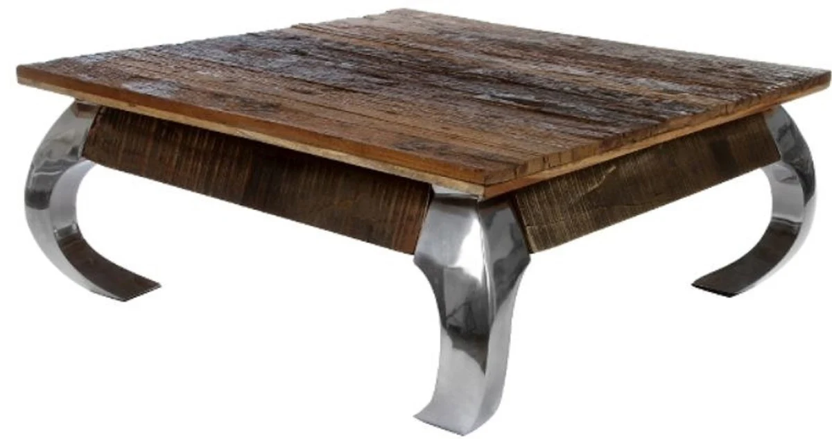 Casa Padrino mesa de centro de diseño marrón / plata 100 x 100 x H. 40 cm - Muebles de Lujo para Sala