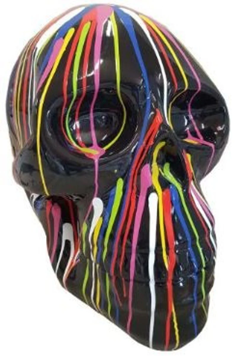 Casa Padrino figura decorativa de diseño calavera negro / multicolor 44 x 58 x A. 66 cm - Escultura decorativa resistente a la intemperie - Escultura Decorativa de Diseño