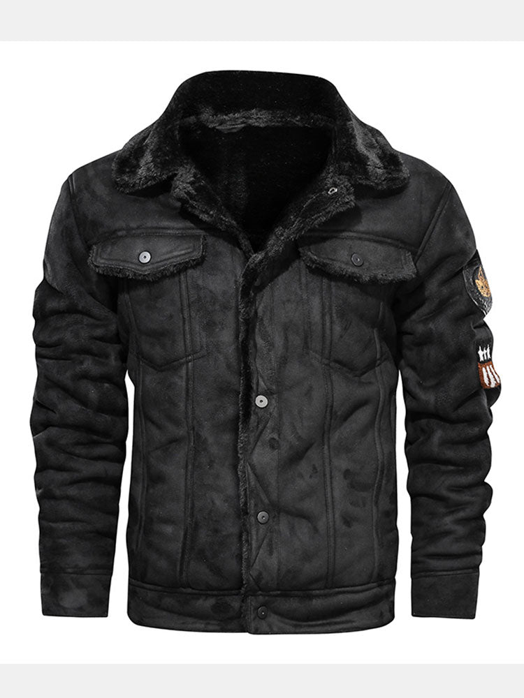 Regular Fit Faux Fur Lined Faux Suede Jacket