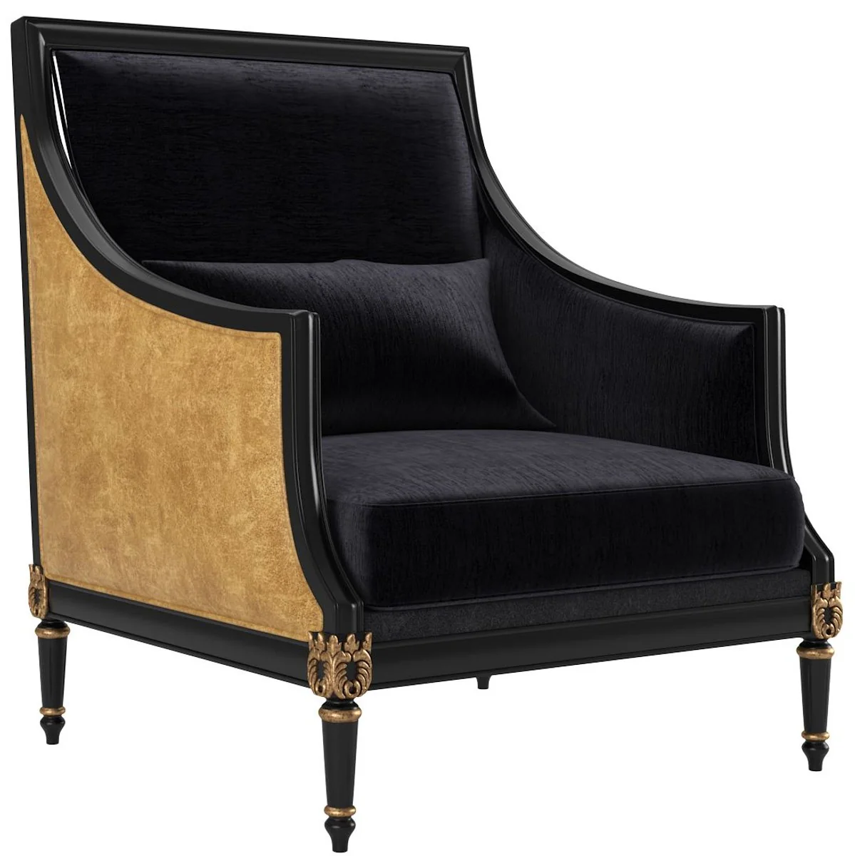 Casa Padrino conjunto de sala de estar barroco de lujo oro / negro / oro antiguo - 2 Sof¨¢s y 2 Sillones y 1 Mesa de Caf¨¦ y 2 Mesas Auxiliares - Muebles de sala en estilo barroco - Muebles Barrocos