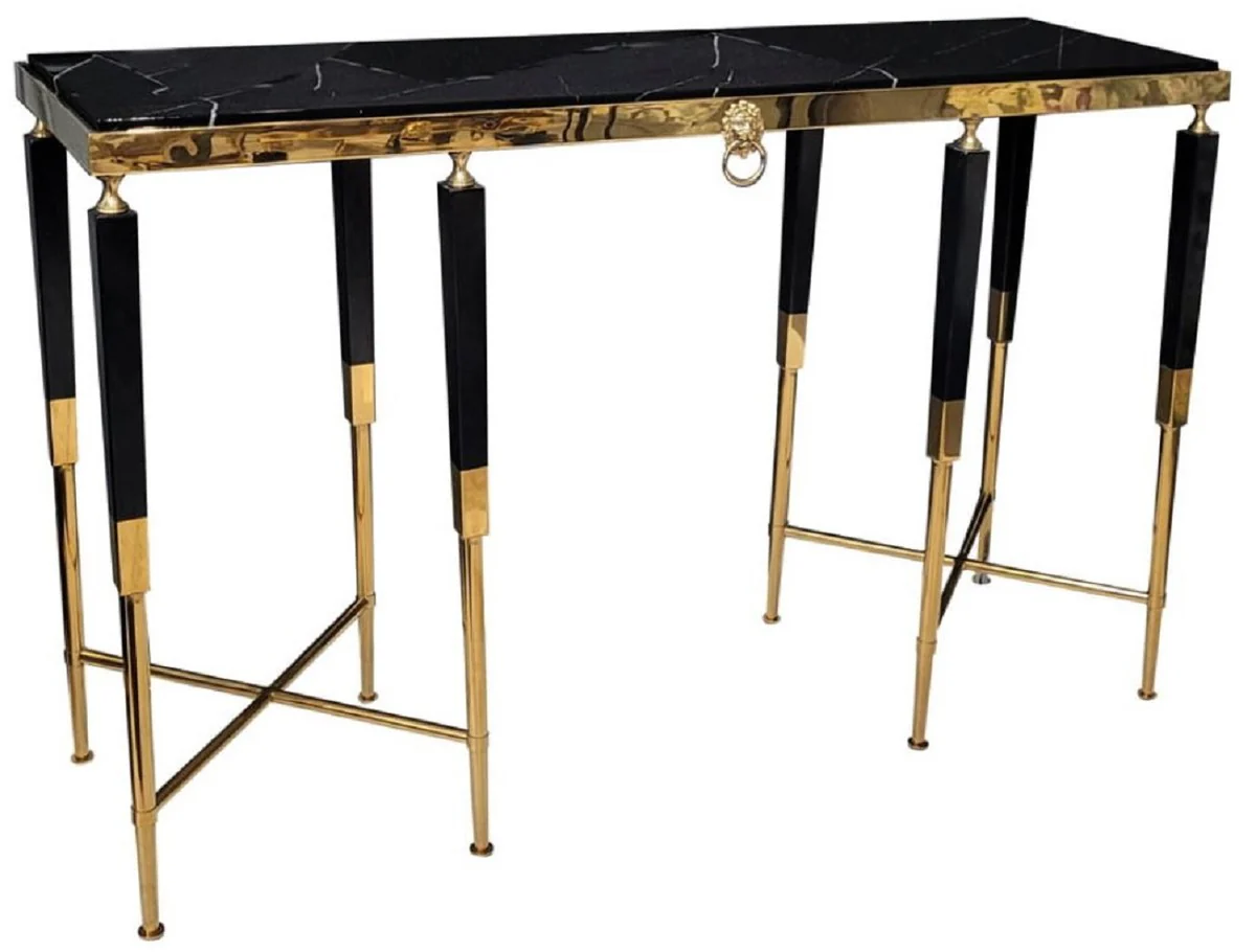 Casa Padrino consola de lujo negro / oro 140 x 40 x A. 85 cm - Mesa consola rectangular con tapa de m¨¢rmol artificial - Muebles de sal¨®n - Muebles de lujo - Interiores de lujo