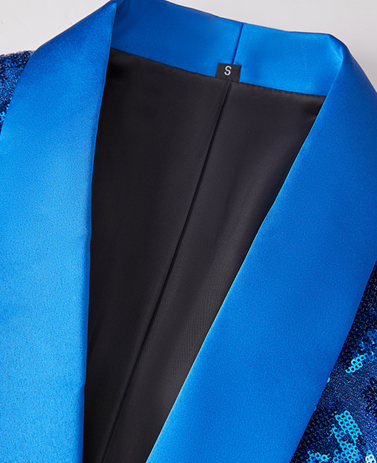 Elegant Plaid Sequin Shawl Lapel One Button Slim Fit Blazer