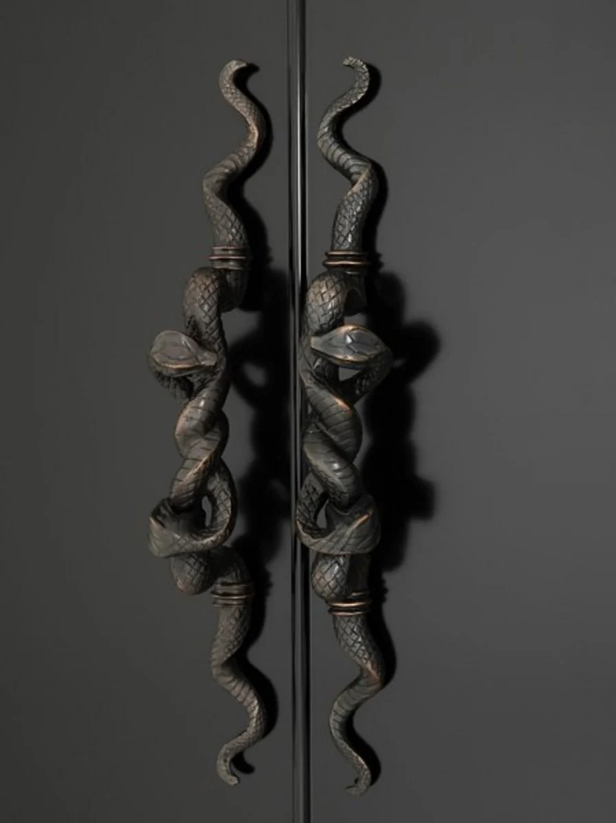 Casa Padrino Luxury Cabinet Black Solid Wood Bronze Snake Handles - Living Room Cabinet Baroque Art Nouveau Rococo Shop Furnishings - Luxury Hotel & Boutique Furniture