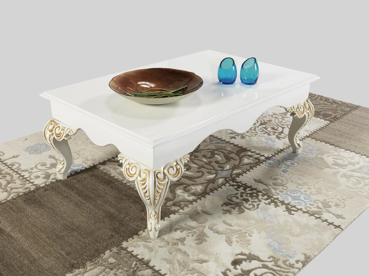 Casa Padrino conjunto de sala de estar barroco gris claro / blanco / crema / oro - 2 Sof¨¢s y 2 Sillones y 1 Mesa de Centro - Muebles de sal¨®n nobles de estilo barroco