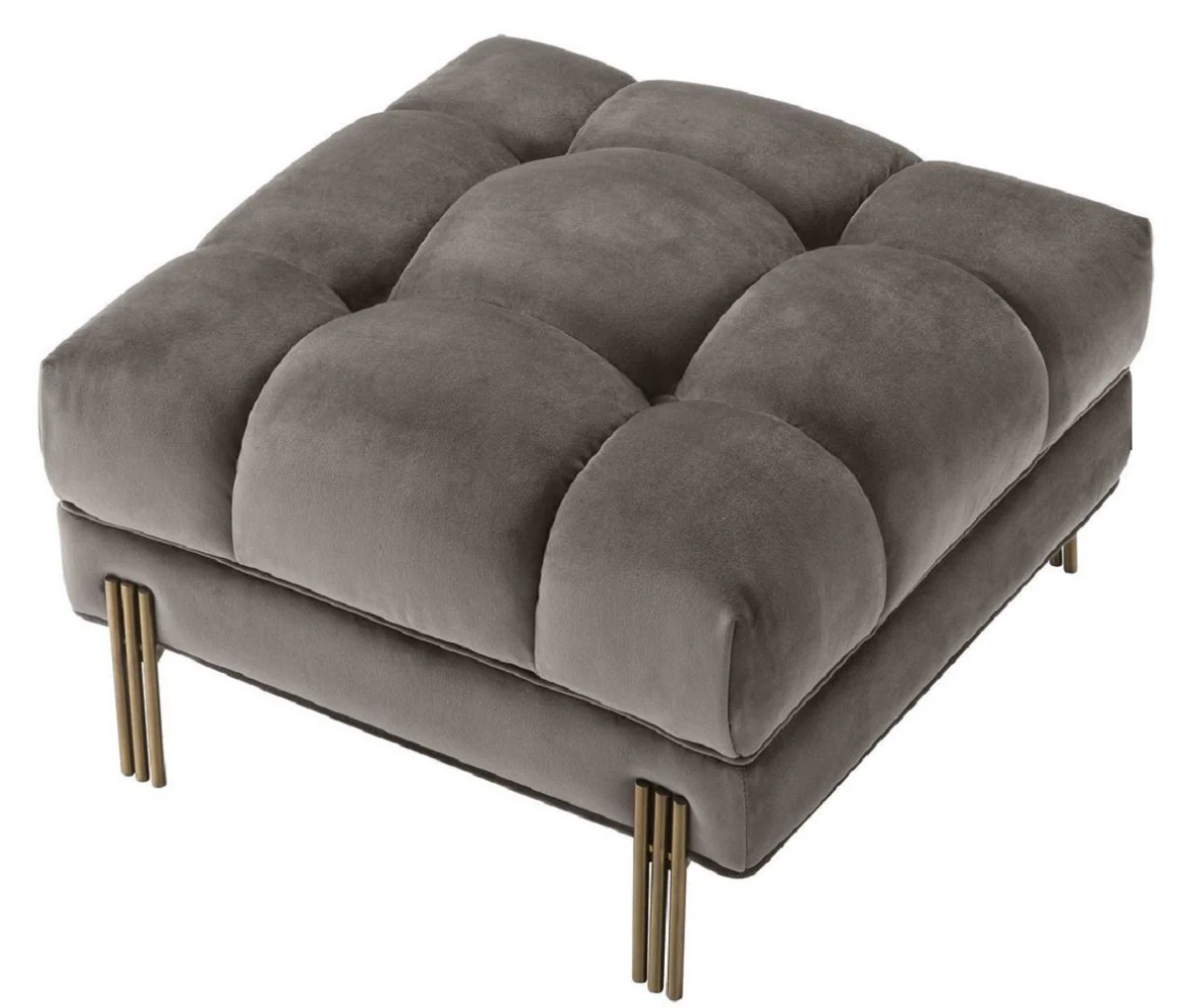 Casa Padrino taburete de pie de lujo gris / lat¨®n 59 x 59 x H. 43 cm - Taburete de Terciopelo con Patas de Acero Inoxidable - Muebles de Sal¨®n