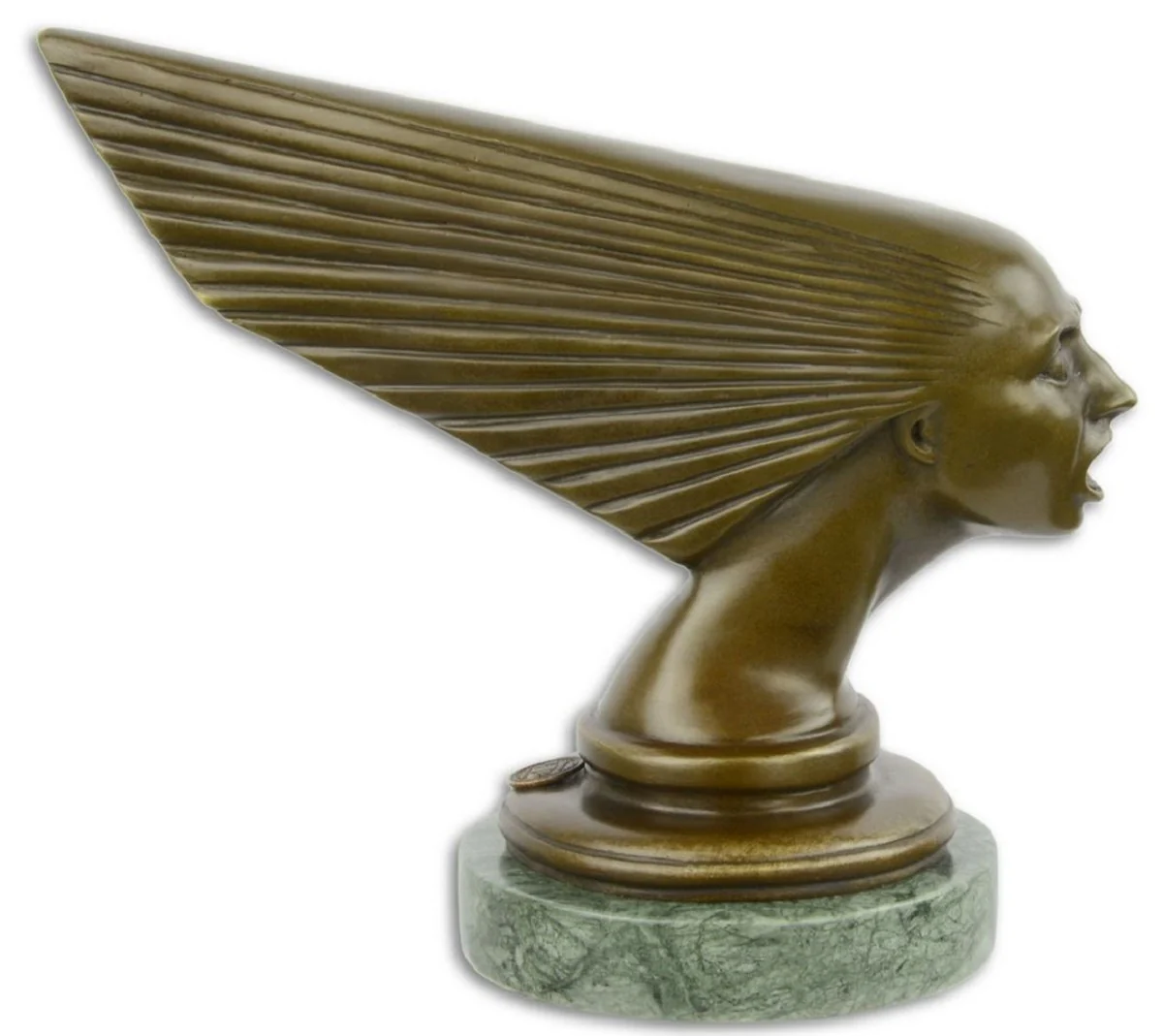 Casa Padrino figura de bronce de lujo espíritu del viento bronce / verde 20,3 x 10,2 x H. 17,2 cm - Escultura Art Deco de Bronce con Base de Mármol
