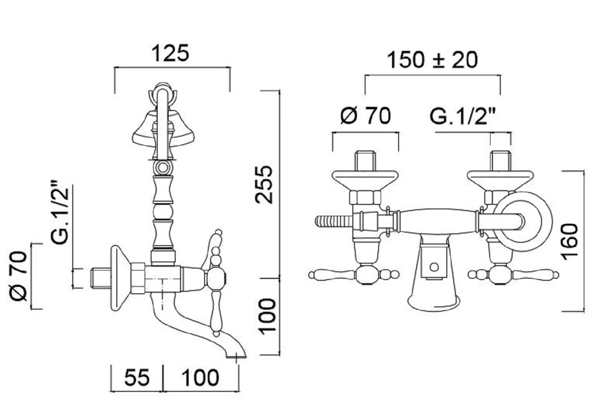 Casa Padrino Grifo de Bañera Art Nouveau con Ducha Plata / Blanco H. 35,5 cm - Accesorio de Baño Nostálgico - Primera Calidad