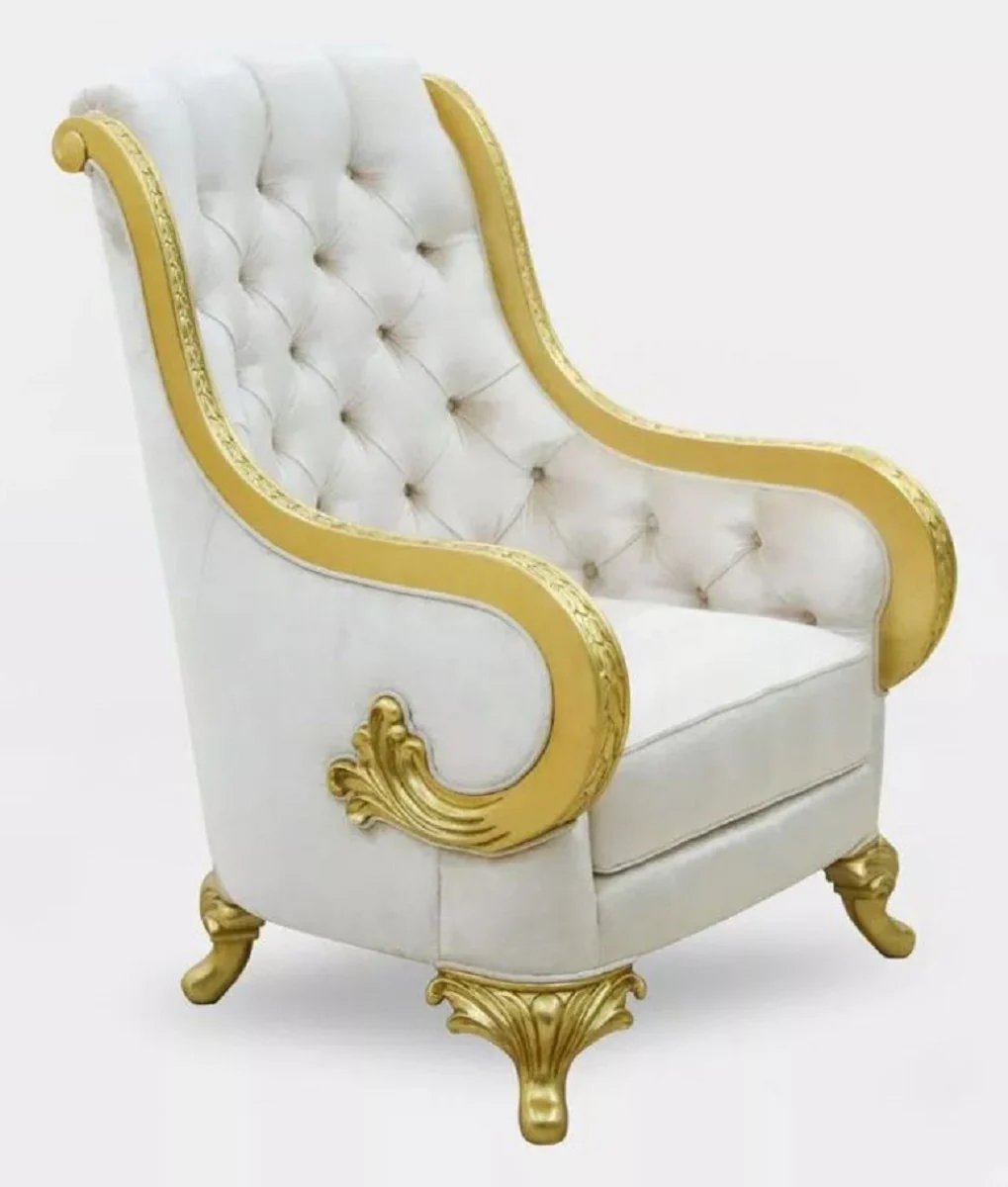 Casa Padrino sill¨®n de sal¨®n barroco de lujo gris claro / oro - Sill¨®n de estilo barroco hecho a mano - Muebles de sal¨®n de lujo en estilo barroco - Muebles barrocos - Noble y Magn¨ªfico