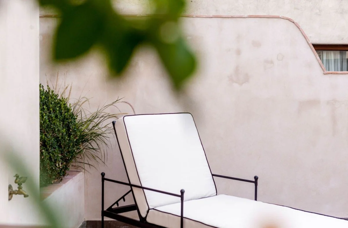 Casa Padrino tumbona de jard¨ªn Art Nouveau de lujo negro / blanco 190 cm