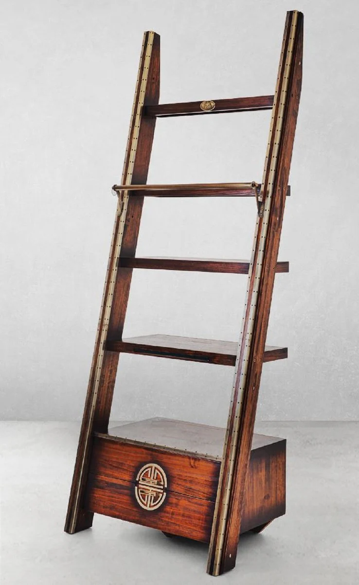 Casa Padrino armario estante de estilo vintage de lujo marr¨®n oscuro / lat¨®n 94 x 60 x A. 240 cm - Armario de libros de madera maciza - Muebles de oficina - Muebles de estilo vintage de lujo