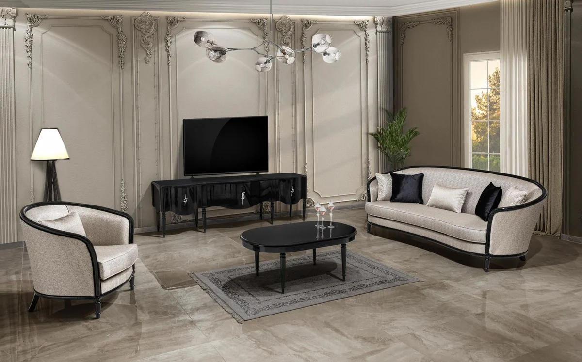 Casa Padrino gabinete de TV barroco de lujo negro / plata 230 cm - Muebles de salón barrocos