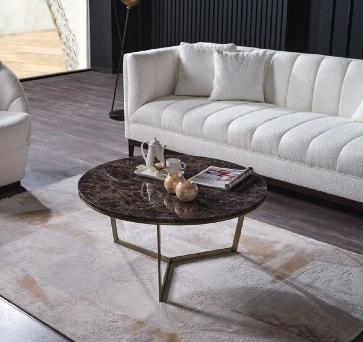 Casa Padrino mesa de centro de lujo negro / lat¨®n ? 90 x A. 41 cm - Mesa de sal¨®n redonda con tablero de m¨¢rmol artificial - Muebles de sal¨®n - Muebles de hotel - Muebles de lujo