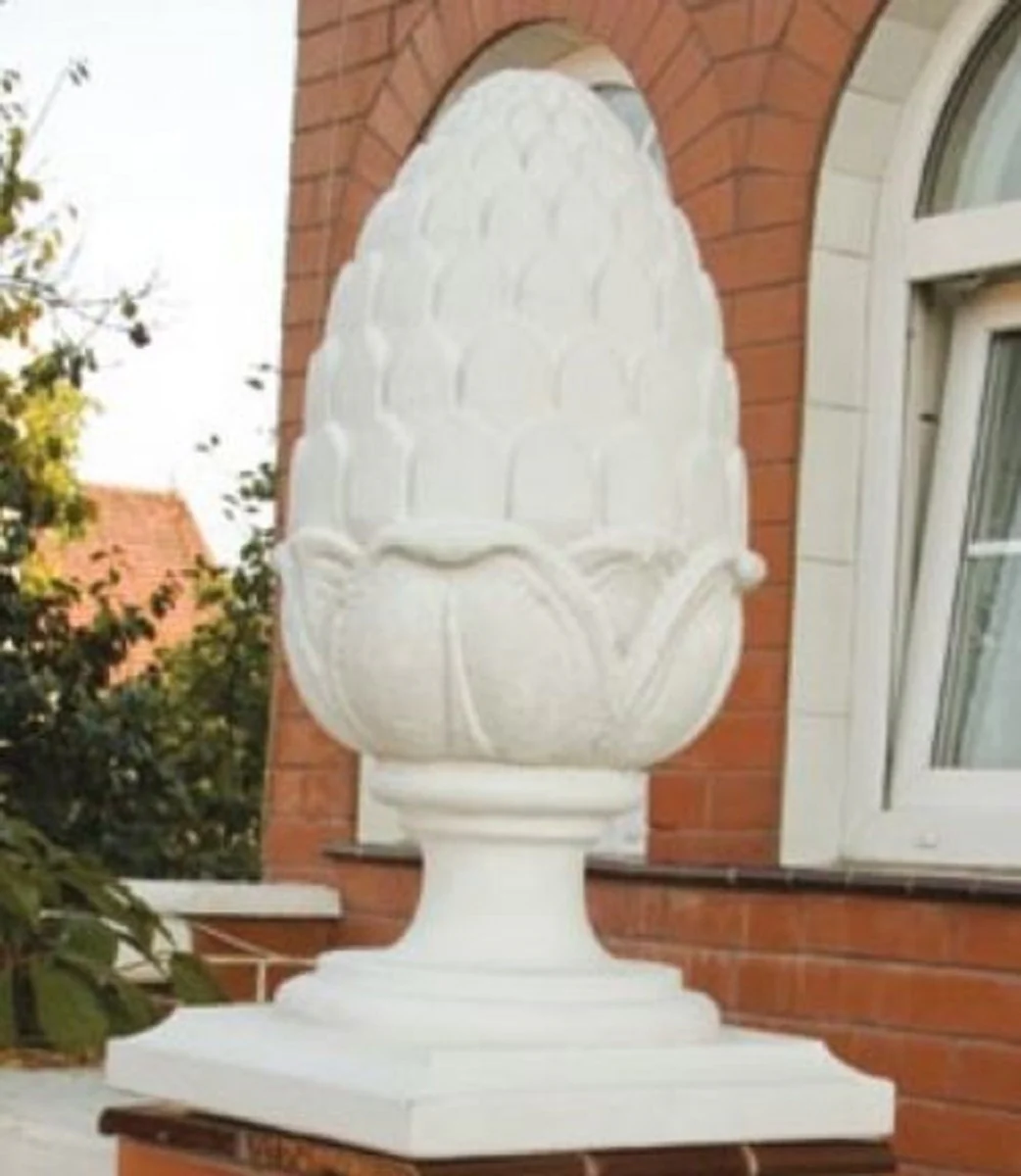 Casa Padrino cono de pino decorativo Art Nouveau con base blanco 30,5 x 30,5 x A. 54,5 cm - Cono de piedra decorativo - Accesorios de Decoración de Jardín Barroco y Art Nouveau