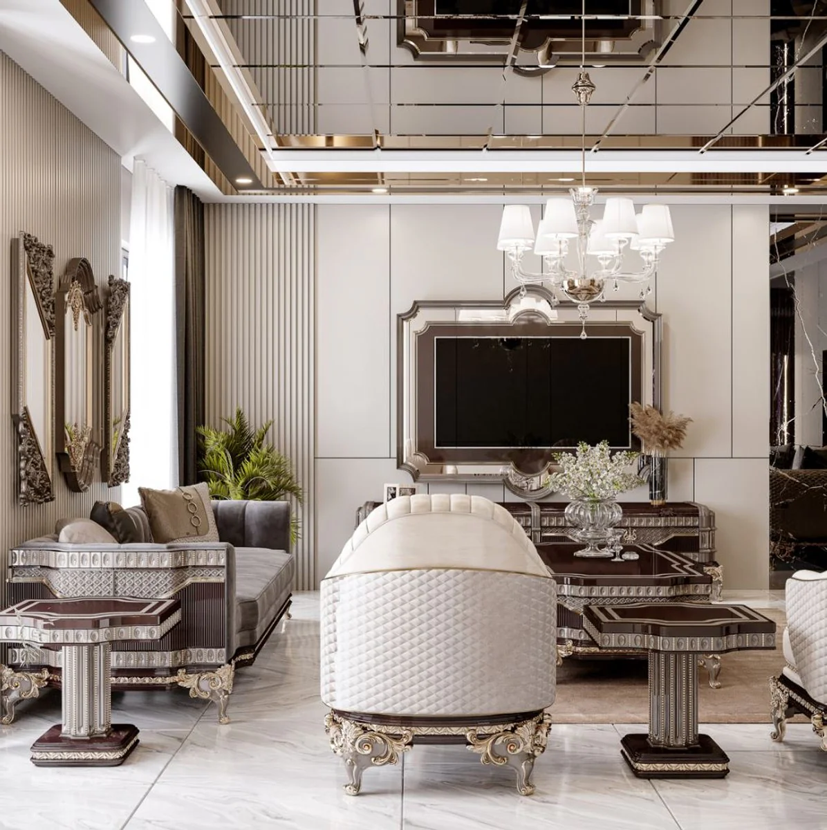 Casa Padrino sof¨¢ barroco de lujo gris / marr¨®n oscuro / oro 265 cm