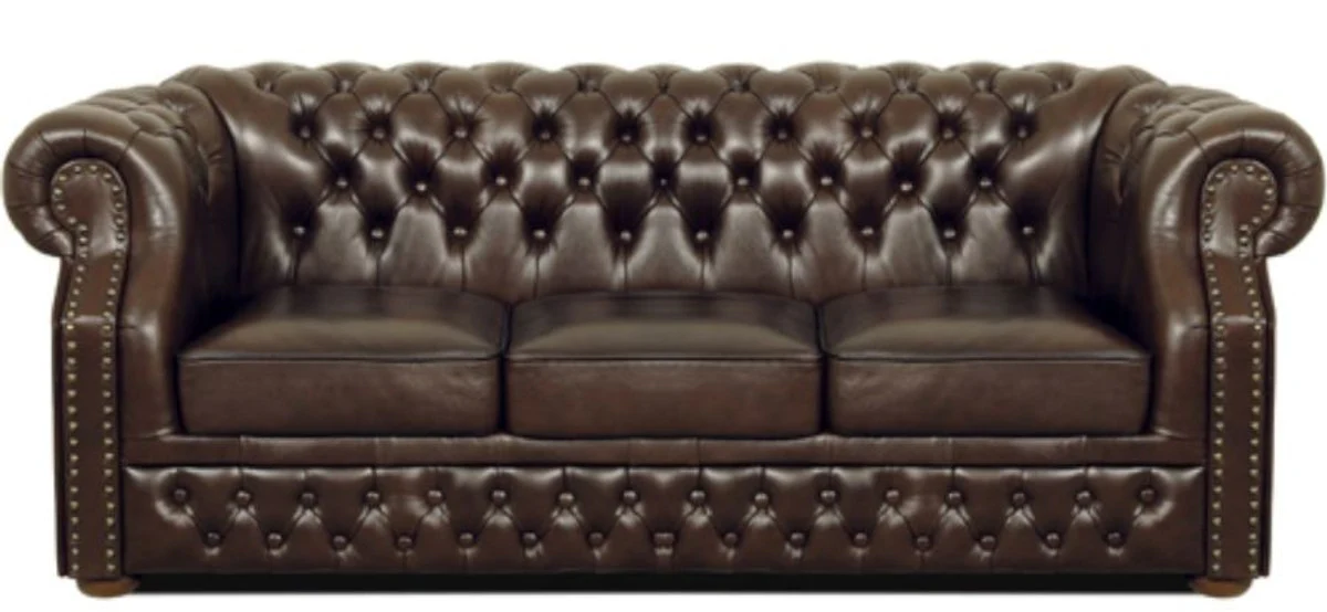 Casa Padrino lujo genuino cuero sof¨¢ 3 plazas marr¨®n oscuro 210 x 90 x H. 80 cm - Sof¨¢ Chesterfield