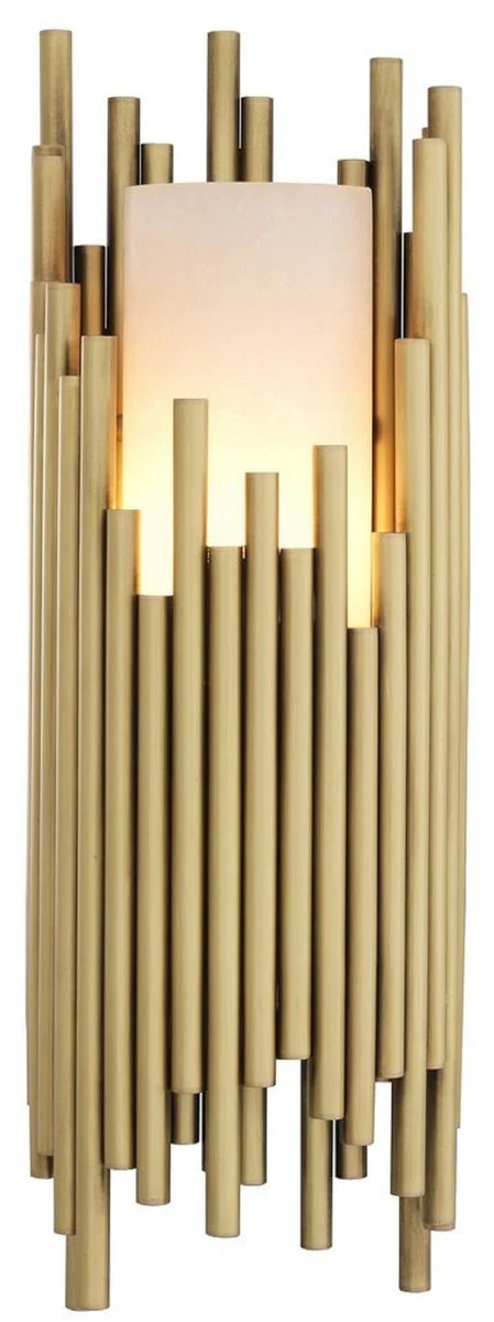 Casa Padrino lámpara de pared de lujo latón antiguo / alabastro 15 x 12 x A. 44,5 cm - Lámpara de pared de latón con pantalla de alabastro - Calidad de Lujo