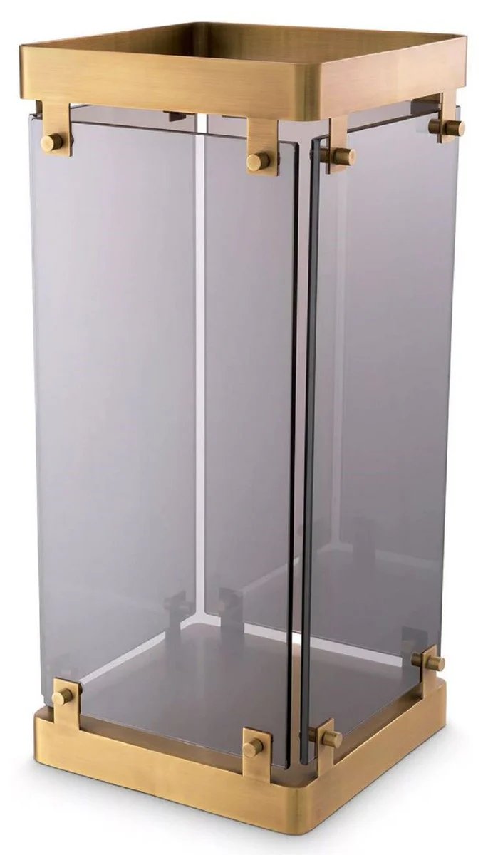 Casa Padrino Paragüero de Lujo Latón Antiguo / Gris 29,5 x 29,5 x A. 60,5 cm - Paragüero de Metal con Vidrio Tintado - Accesorios para Hoteles y Restaurantes - Accesorios de Lujo