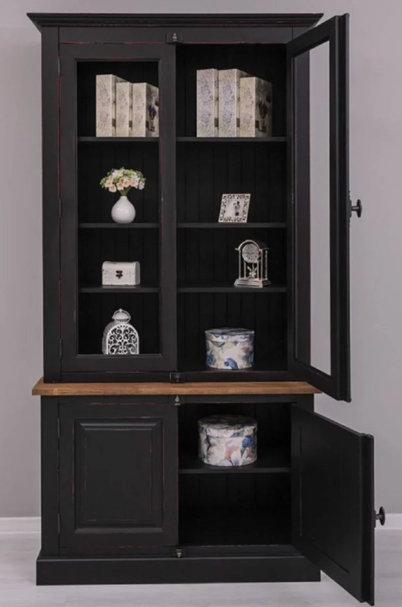 Casa Padrino armario de estilo campestre negro / rojo / marr¨®n 120 x 50 x A. 228 cm - Vitrina de madera maciza - Mueble de estilo campestre de madera maciza