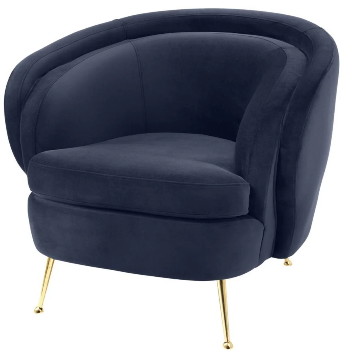 Casa Padrino sillón de terciopelo de la sala de estar azul medianoche / latón 92 x 85 x H. 79 cm - Muebles de Lujo