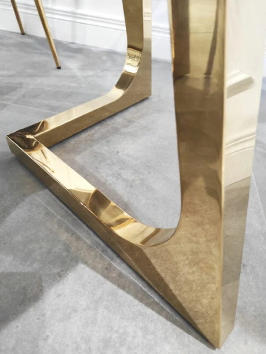 Casa Padrino mesa de comedor de lujo blanco / oro ? 130 x A. 76 cm - Mesa de comedor redonda con tapa de m¨¢rmol sint¨¦tico y patas de acero - Muebles de comedor