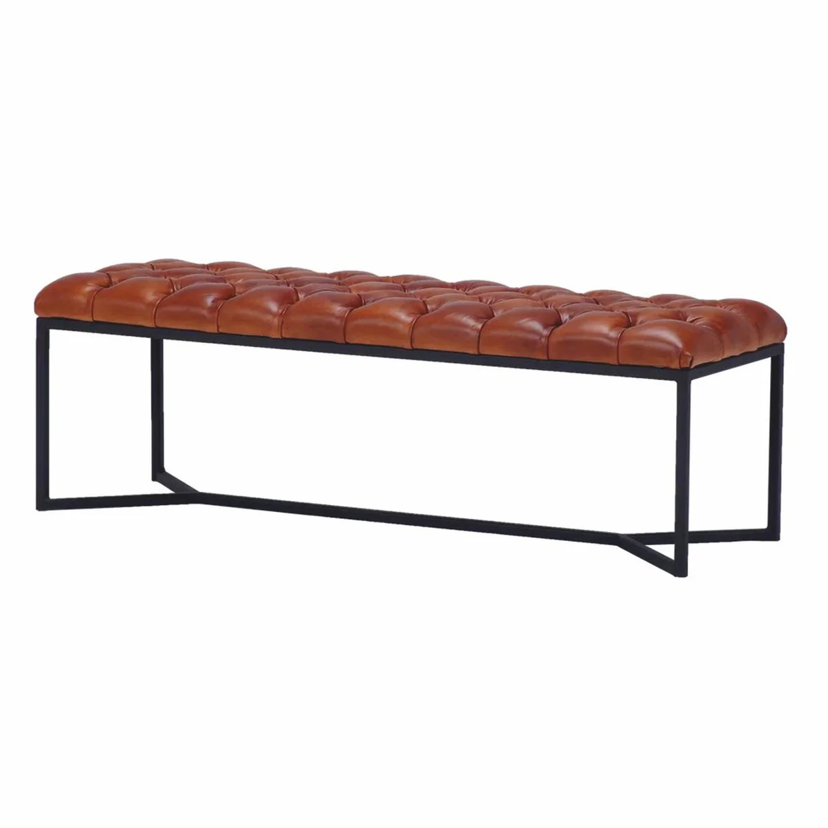 Casa Padrino banco Chesterfield de lujo de cuero genuino marrón / negro 180 cm - Muebles de cuero genuino