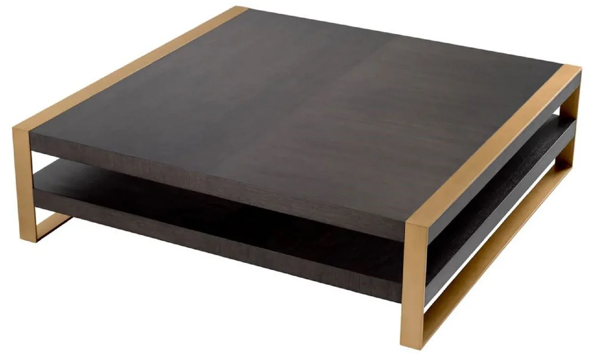 Casa Padrino mesa de centro de lujo moca / lat¨®n 150 x 150 x A. 42,5 cm - Mesa de sal¨®n cuadrada - Muebles de sal¨®n - Muebles de madera maciza - Muebles de lujo