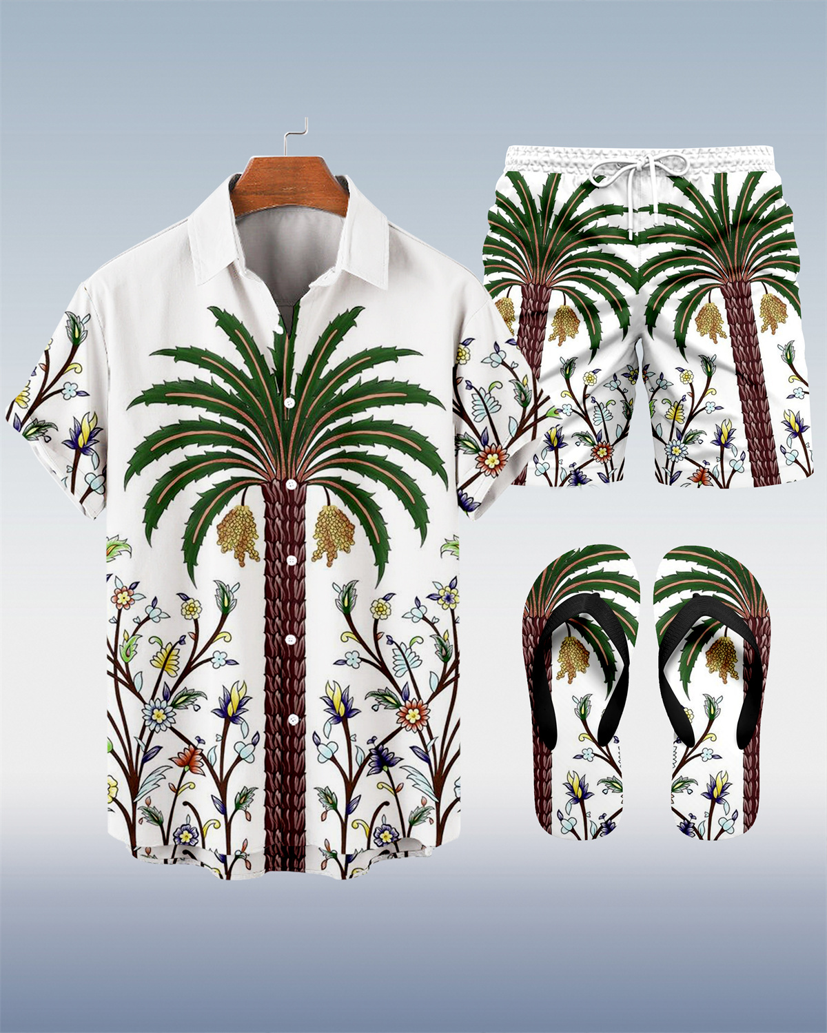 Suitmens Men's Hawaii Vacations Print Shirt Three-Piece Set 060