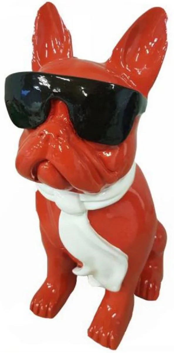 Casa Padrino escultura decorativa de lujo perro bulldog rojo / blanco / negro A. 120 cm - Figura decorativa grande - Escultura decorativa XXL - Esculturas y figuras decorativas XXL de lujo