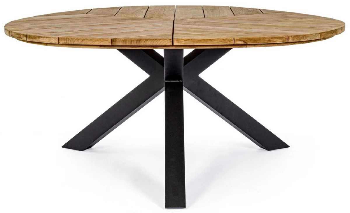 Casa Padrino mesa de jard¨ªn de lujo natural / negro ? 160 x A. 77 cm - Mesa de comedor de jard¨ªn con tapa de teca y patas de aluminio - Mesa de jard¨ªn y terraza - Muebles de jard¨ªn y terraza de lujo