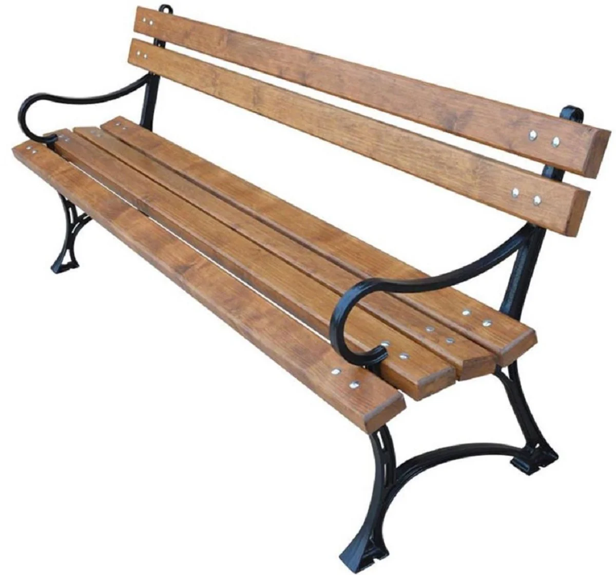 Casa Padrino Banco de Jardín de Estilo Art Nouveau Marrón / Negro 180 x 40 x H. 75 cm - Banco con Reposabrazos - Muebles de Jardín