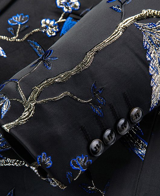 Fashion Floral Jacquard Notch Lapel One Button Slim Fit Blazer