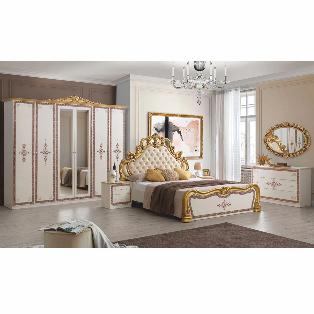 Casa Padrino cama doble barroco de lujo crema / blanco / marr¨®n / oro - Muebles de dormitorio de estilo barroco
