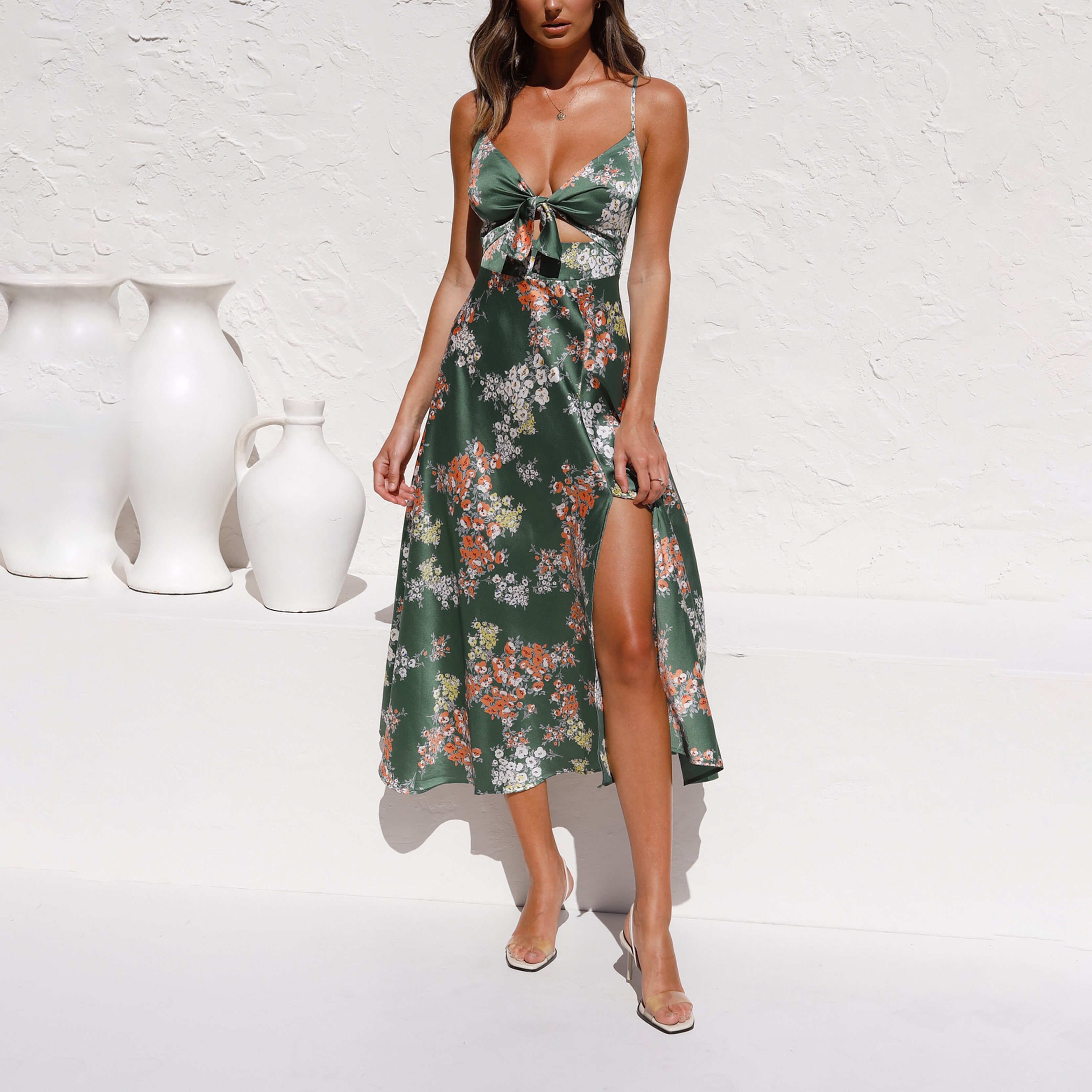 Elegant Holiday Style Sling Print Dress